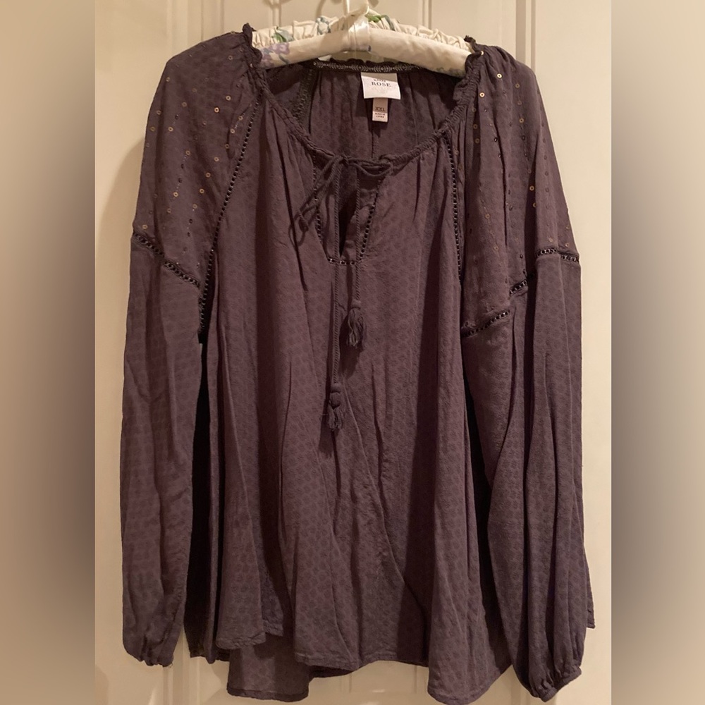 Knox Rose Peasant Blouse with Sequin Detailing